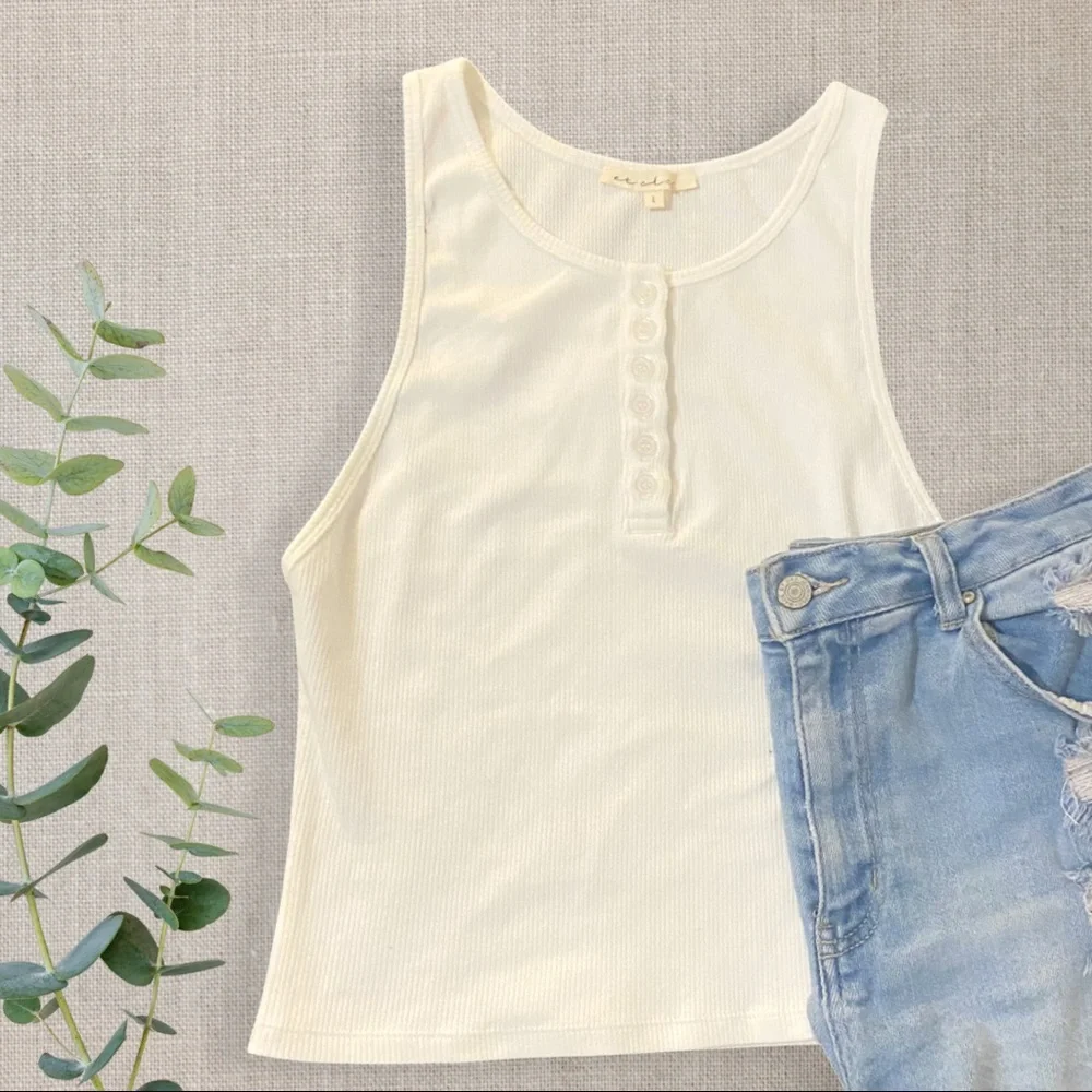 White ribbed tank top - Picture 1 of 3